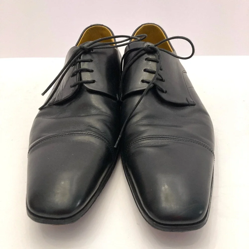 Boss Hugo Boss Black Leather Dress Shoes Cap Toe Mens 8.5 Made Italy Lace Up